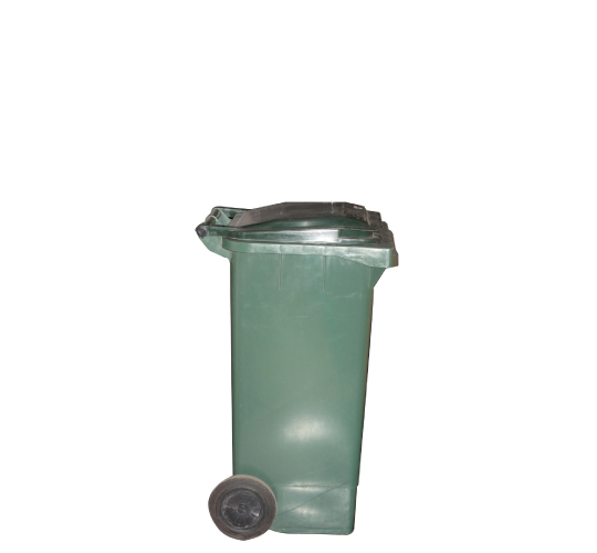 Poubelle roulante en plastique vert/Trash bin with wheels, green plastic